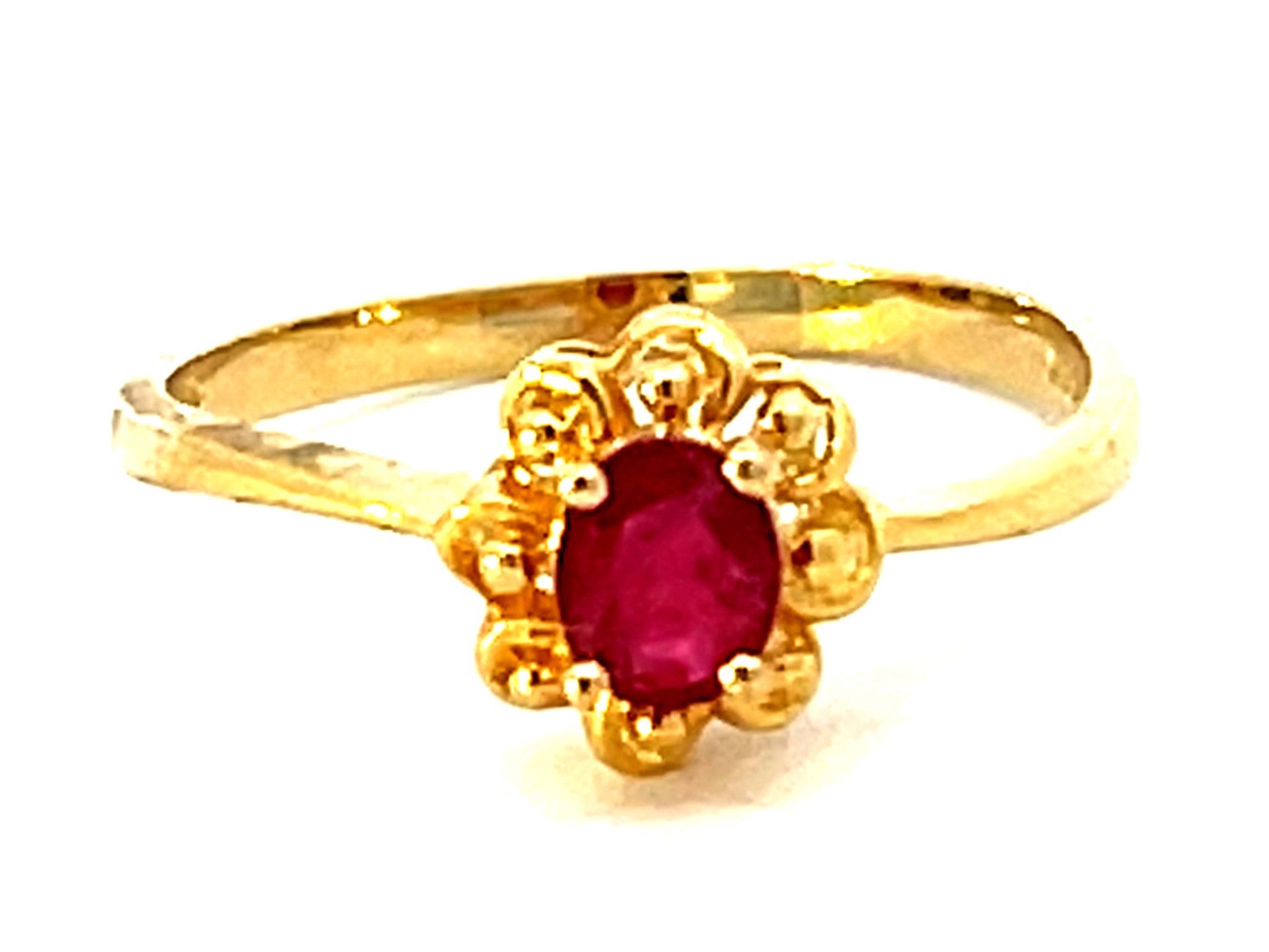 Red Ruby Flower Ring in 14k Yellow Gold