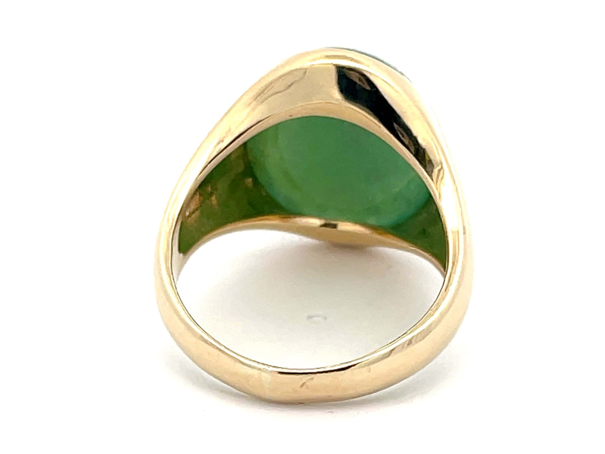 21 Carat Oval Cabochon Green Jade Ring in 14K Yellow Gold
