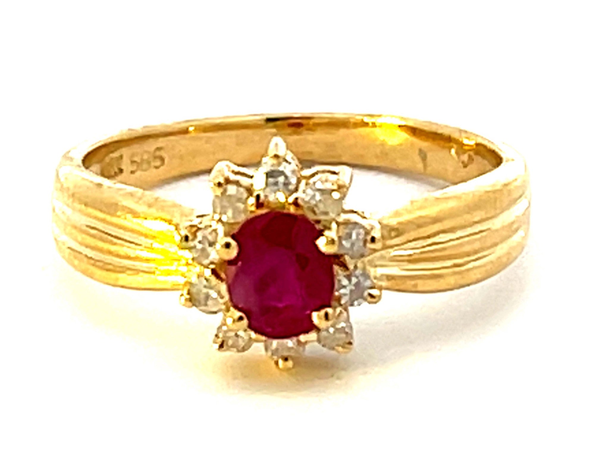 Red Ruby and Diamond Ring in 14k Yellow Gold