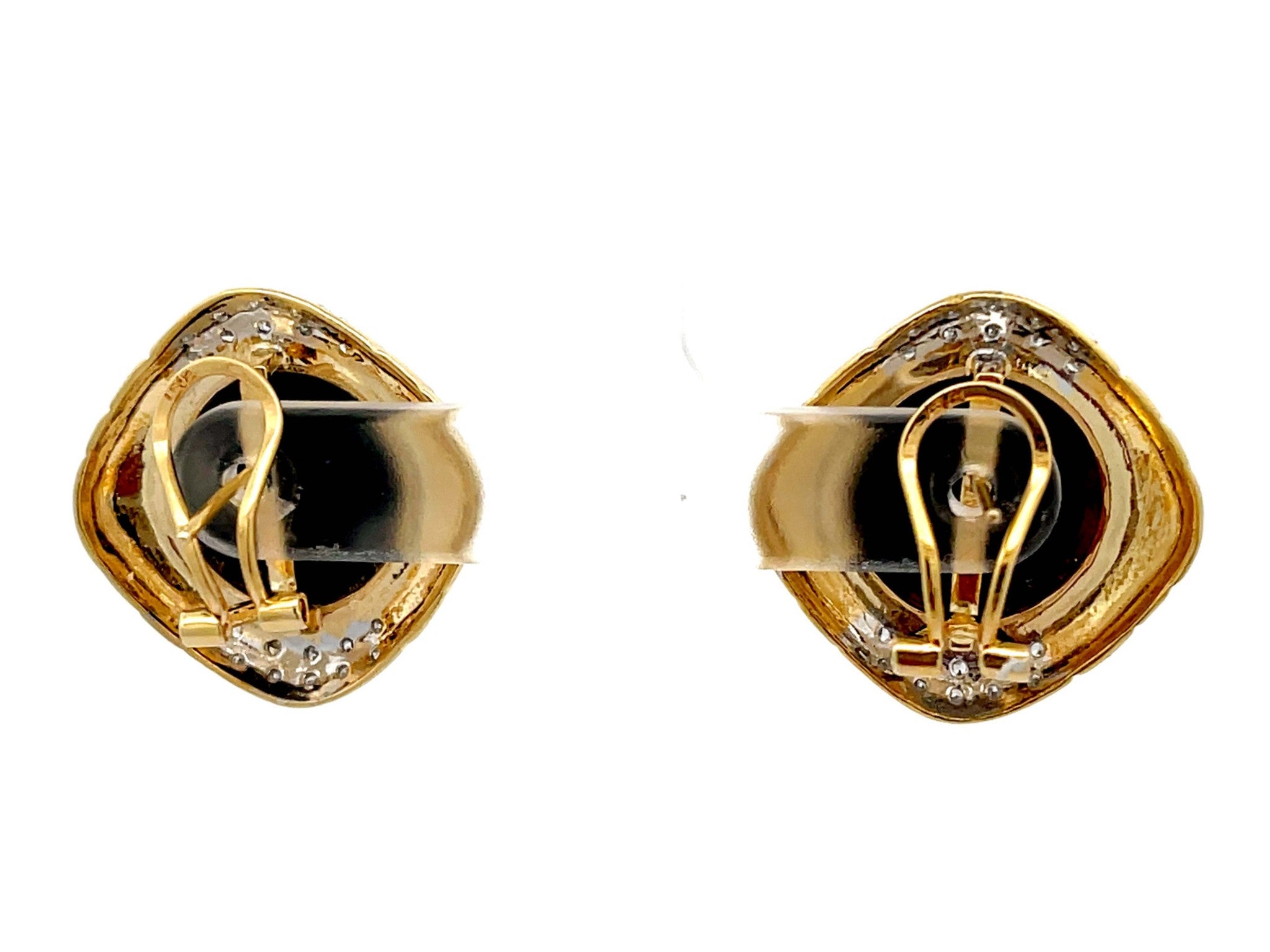 Black Onyx and Diamond Earrings in 14k Yellow Gold