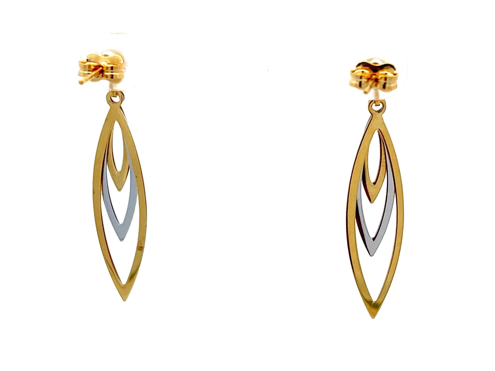 Two Toned Graduated Open Marquise Shape Earrings in 18K Gold