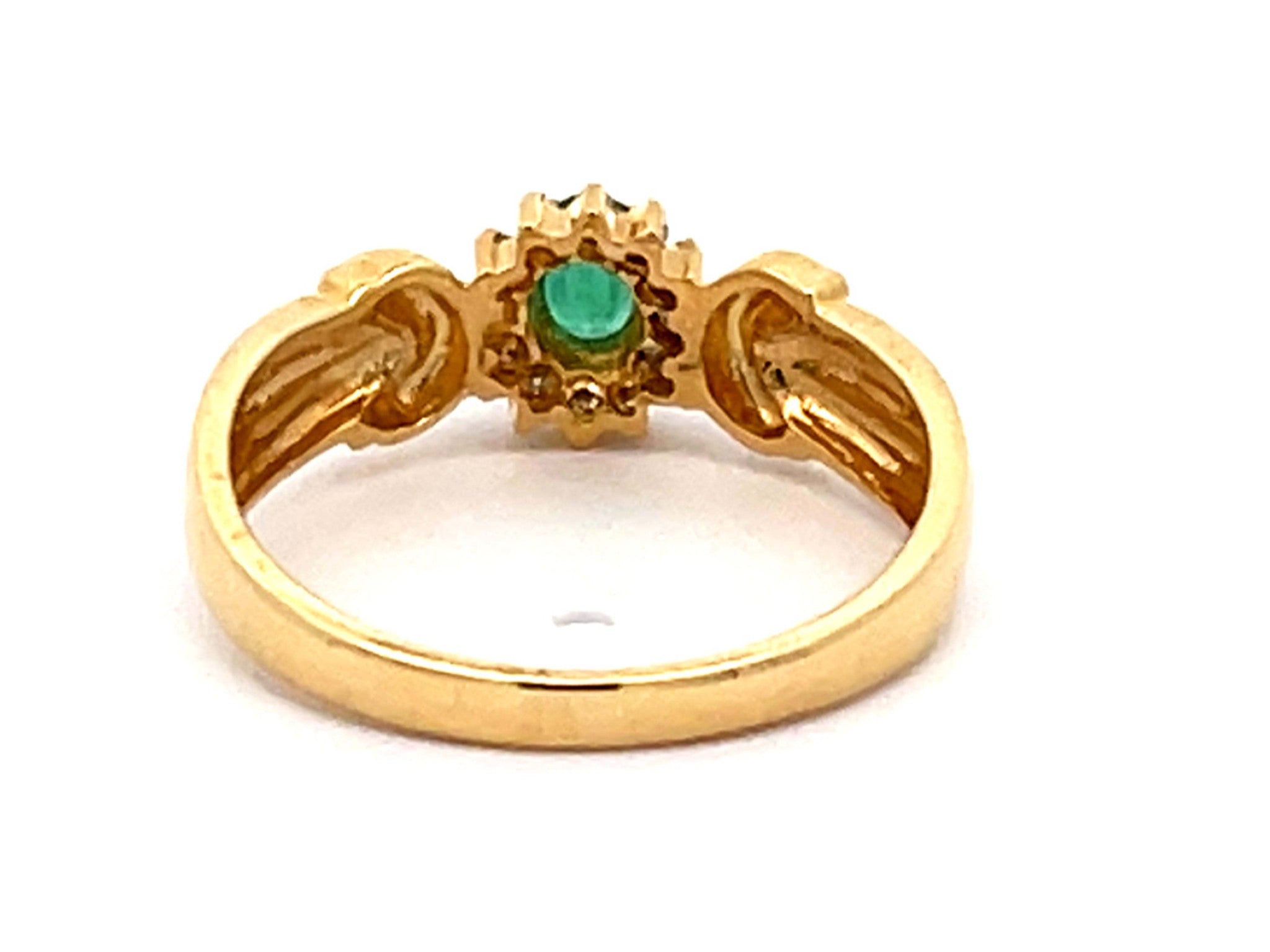 Vintage Green Oval Emerald and Diamond Halo Ring in 14k Yellow Gold