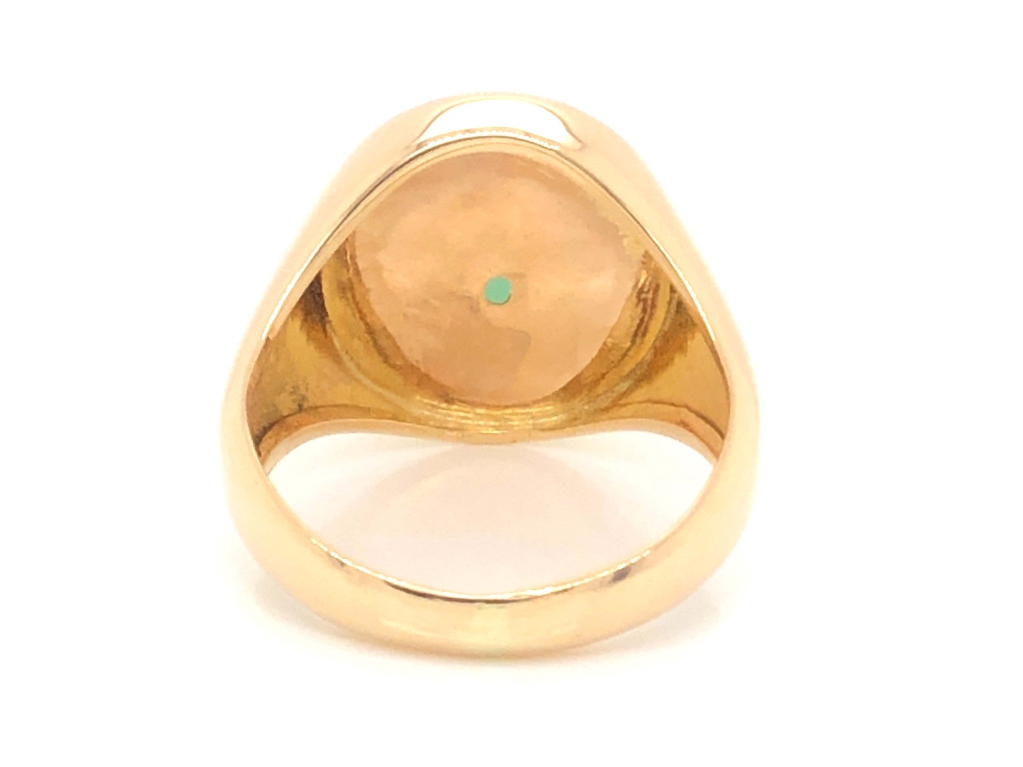 Vintage Oval Translucent Green Jade Pinky Ring in 14k Yellow Gold