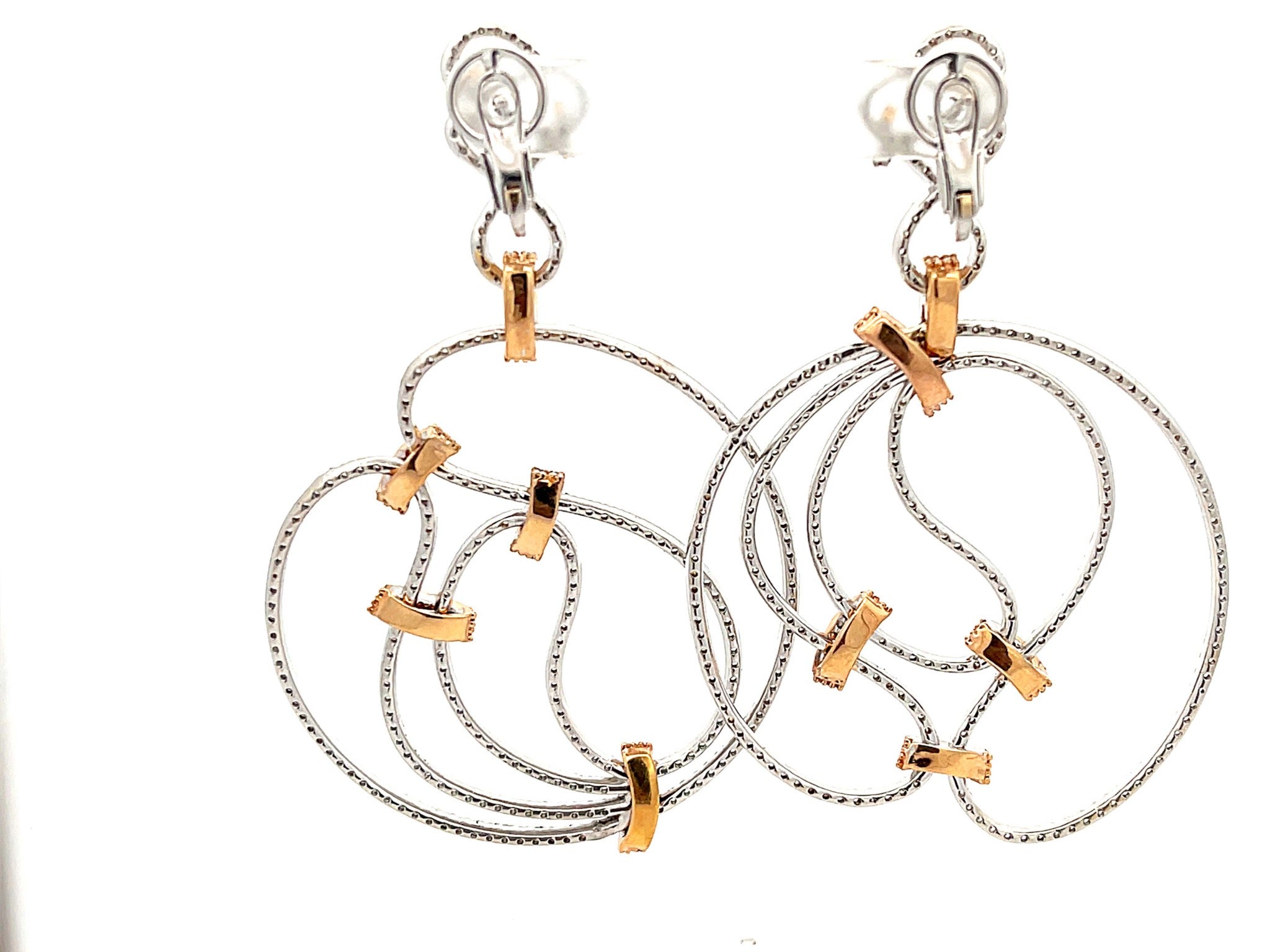 6.74 Carat Large Diamond Earrings in 18k White Gold With Rose Gold Accents