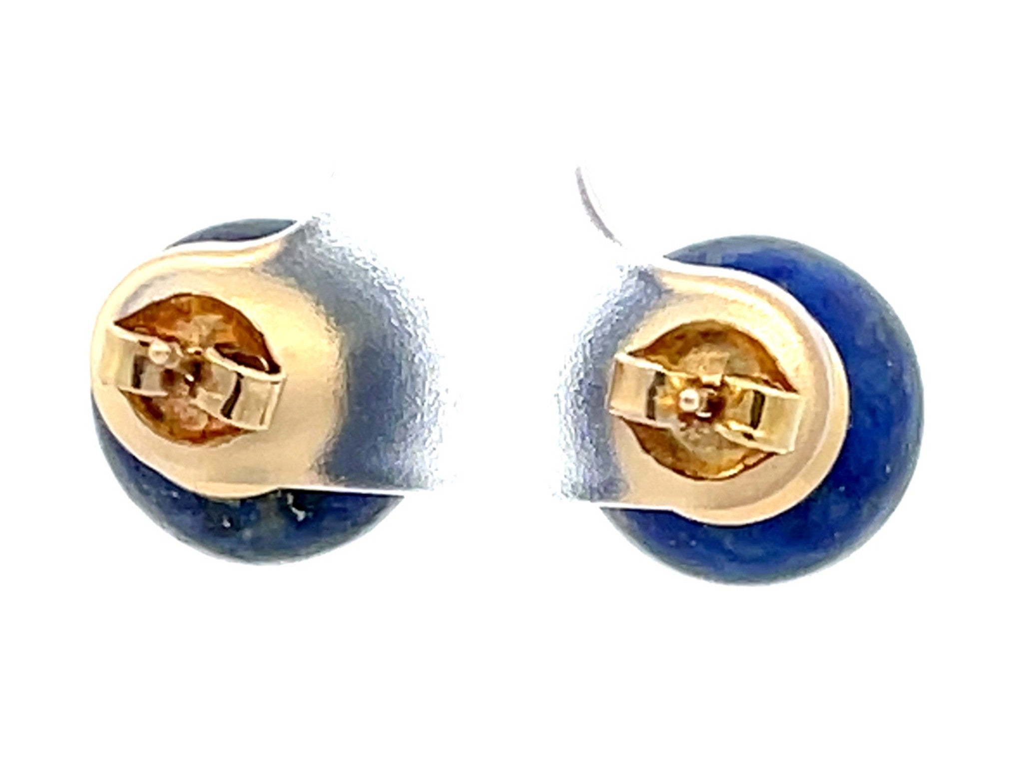 Sphere Shaped 12mm Lapis Lazuli Stud Earrings 14K Yellow Gold