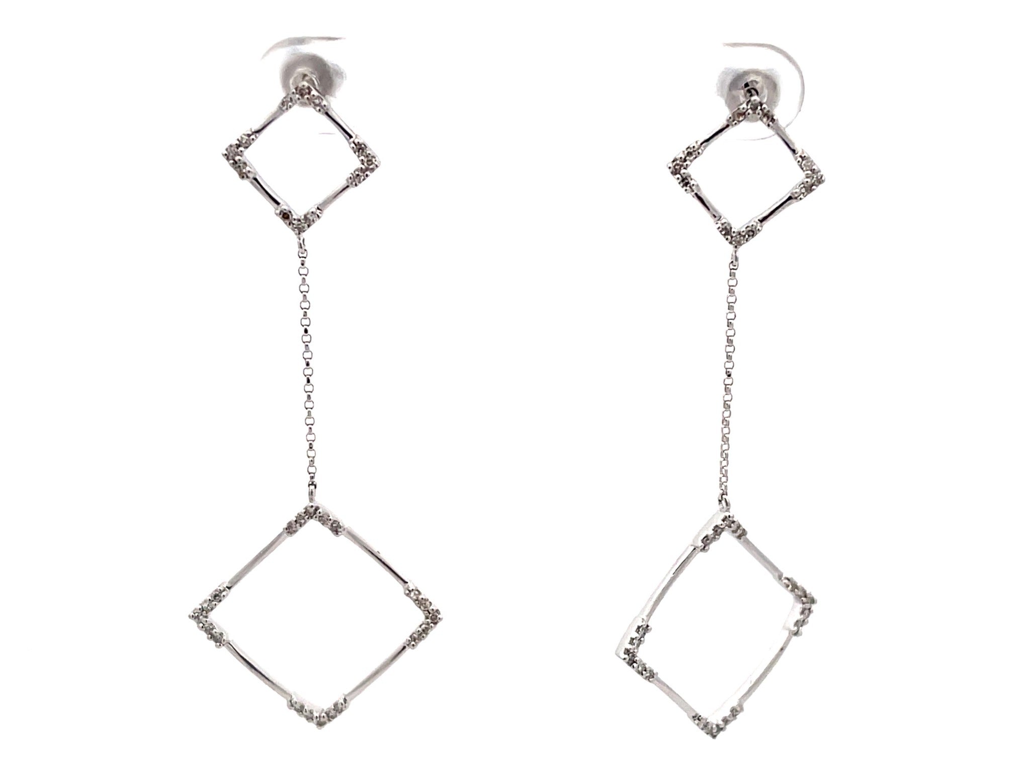 Square Diamond Drop Dangling Earrings in 14k White Gold