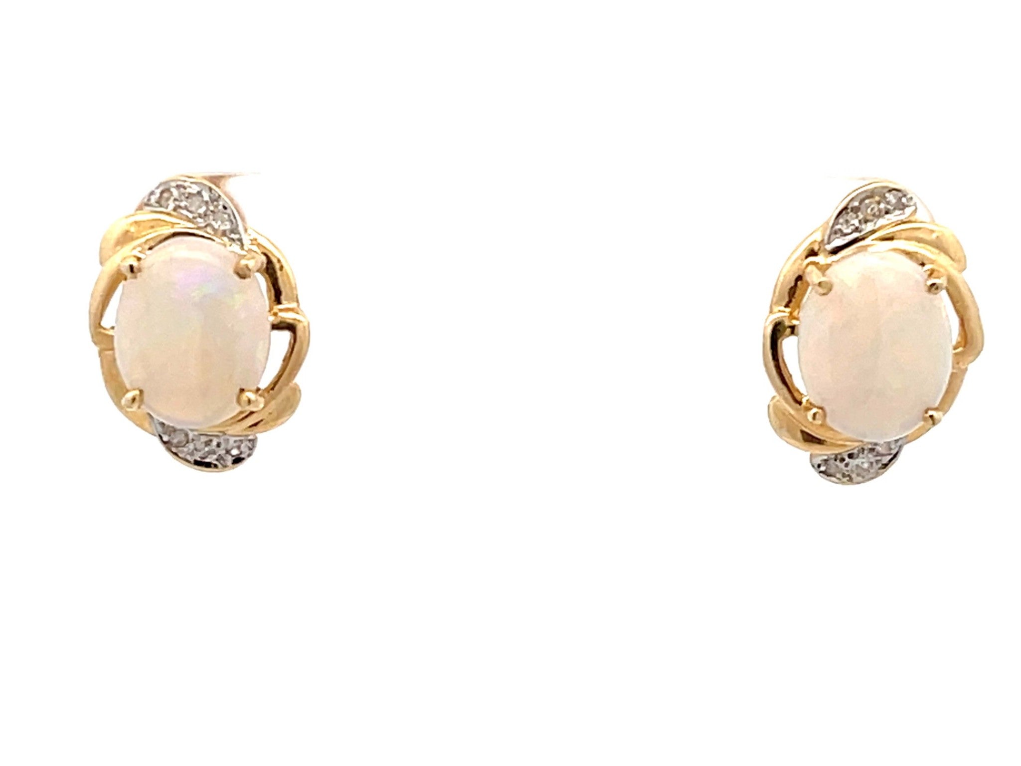 Opal Diamond Earrings in 14k Yellow Gold