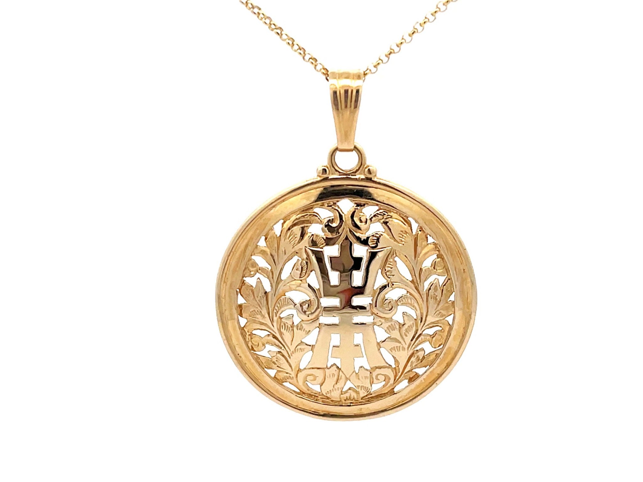 Mings Hawaii Long Life Round Pendant in 14k Yellow Gold with Chain