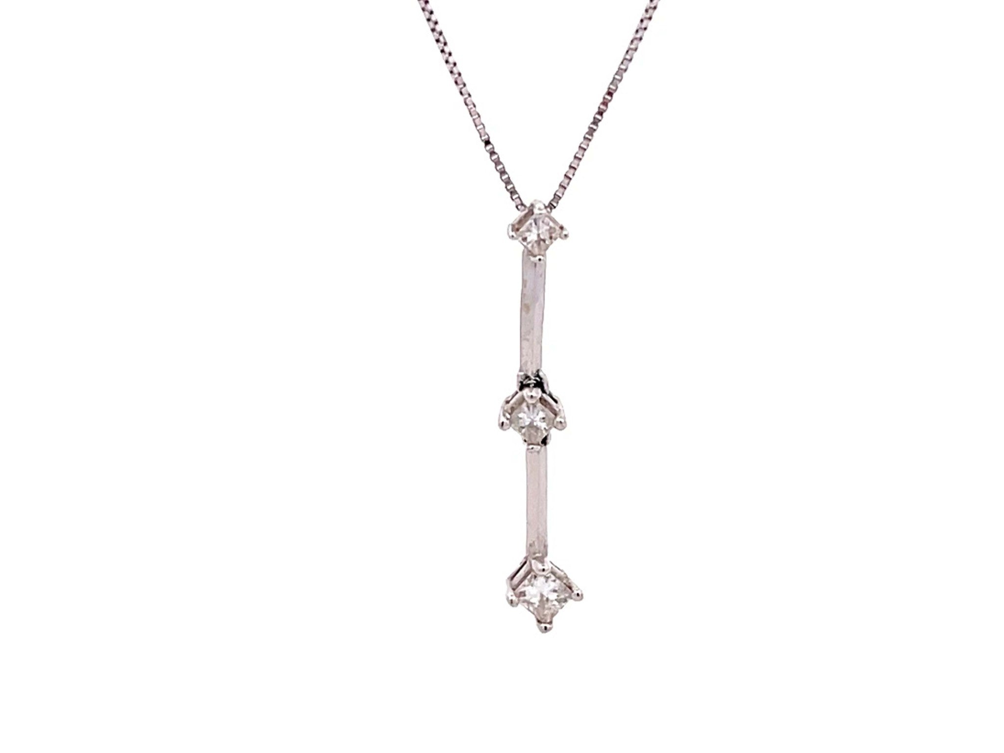 Three Diamond Drop Necklace in 14k White Gold