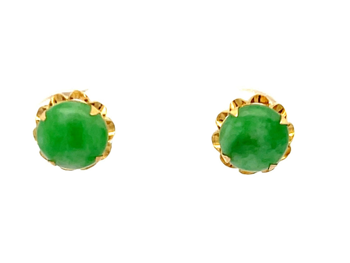 Round Jade Stud Earrings in 14K Yellow Gold SOLITAIRE JEWELERS