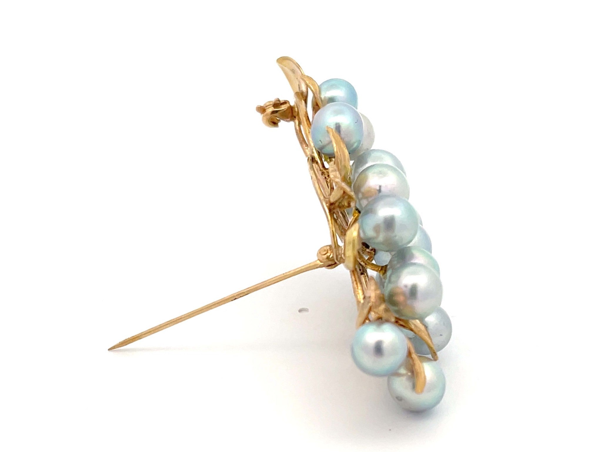 Mings Baroque Pearl and Leaf Brooch in 14k Yellow Gold