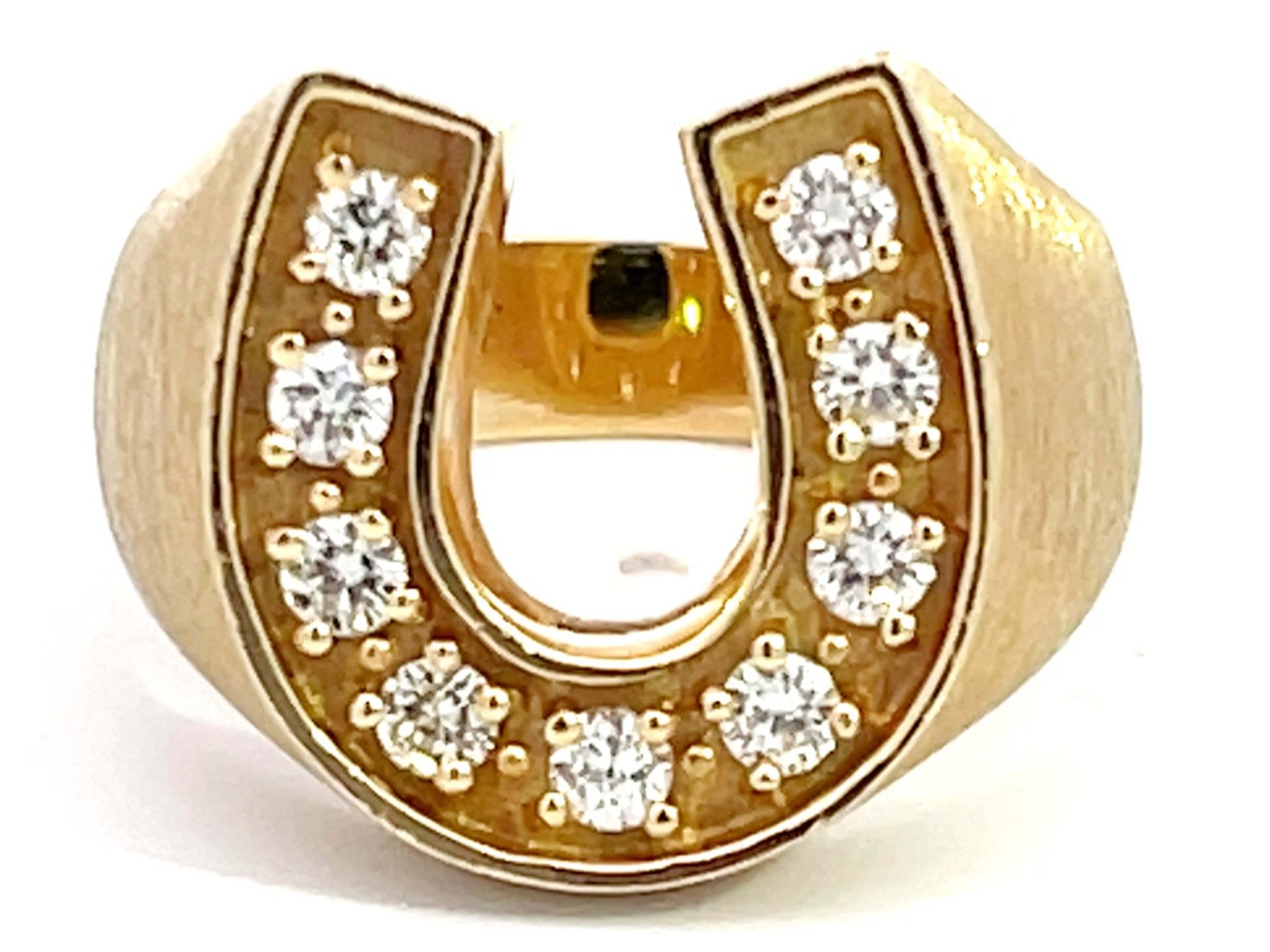 Horseshoe 9 Diamond Satin Finish Ring in 14k Yellow Gold