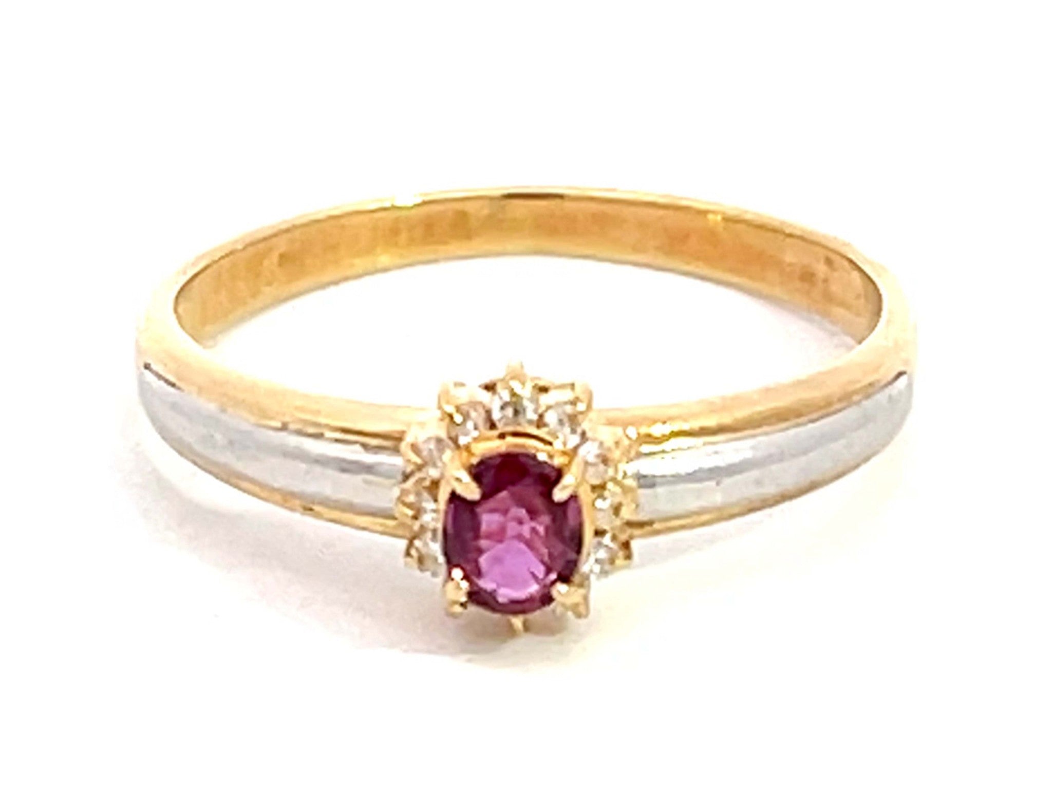 Oval Ruby and Diamond Halo Ring in 18k Yellow Gold & Platinum