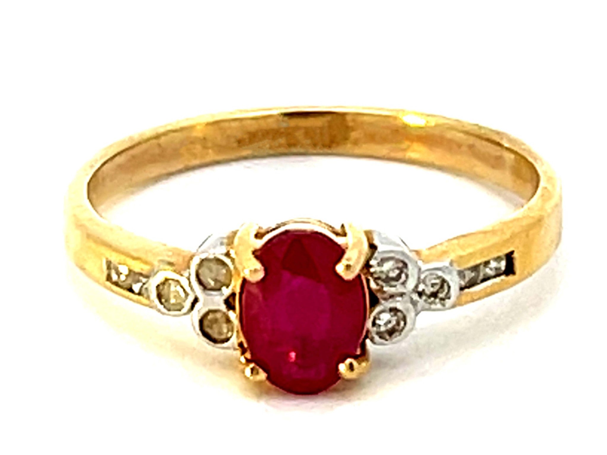 Red Ruby and Diamond Ring in 14k Yellow Gold