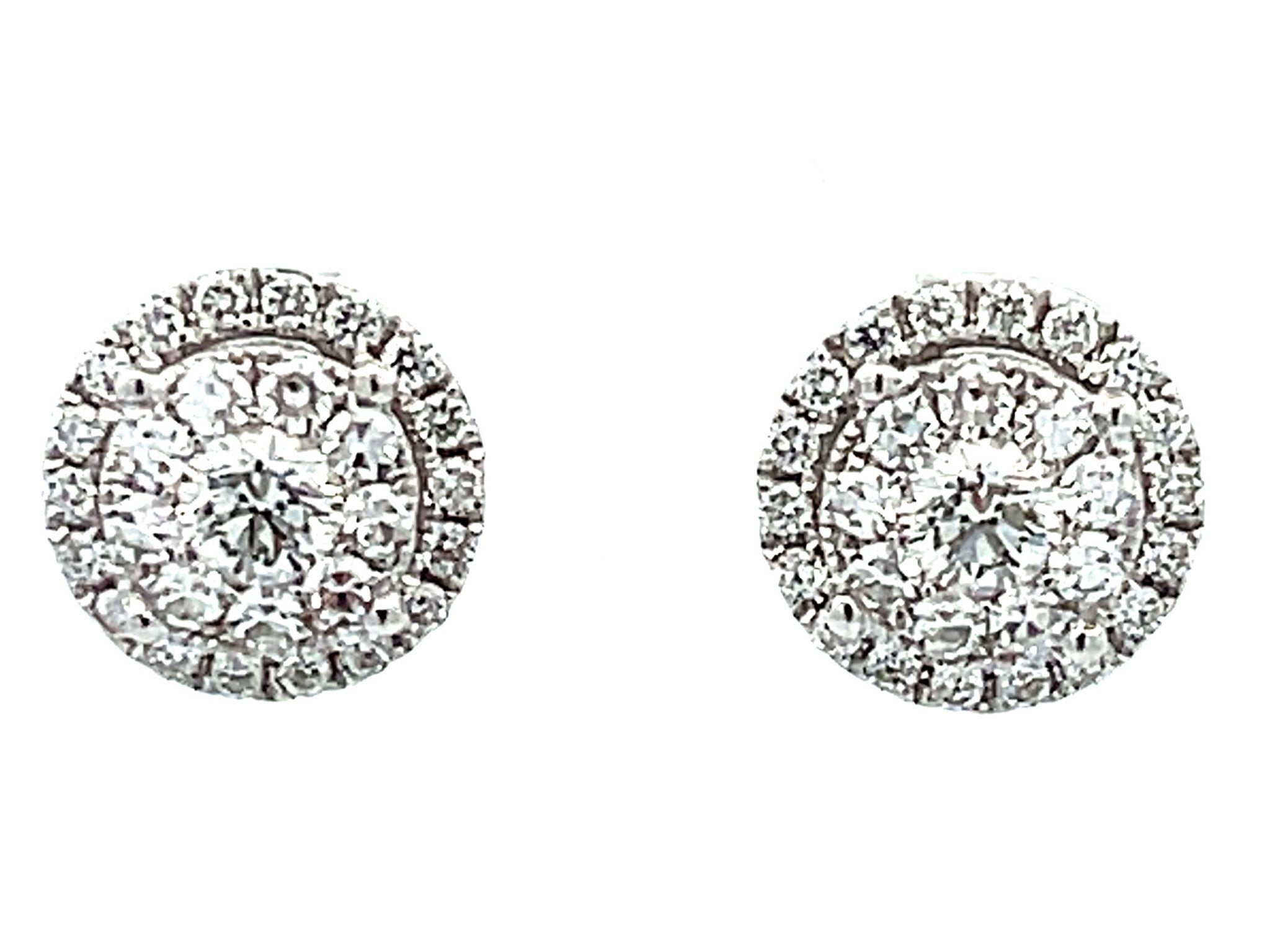 Double Diamond Halo Stud Earrings in 18k White Gold