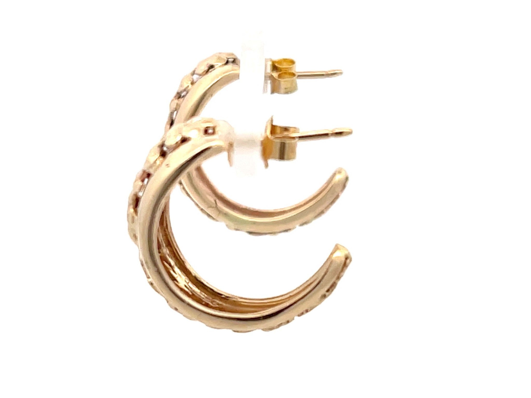 Mings Plum Blossom Huggie Hoop Earrings in 14k Yellow Gold