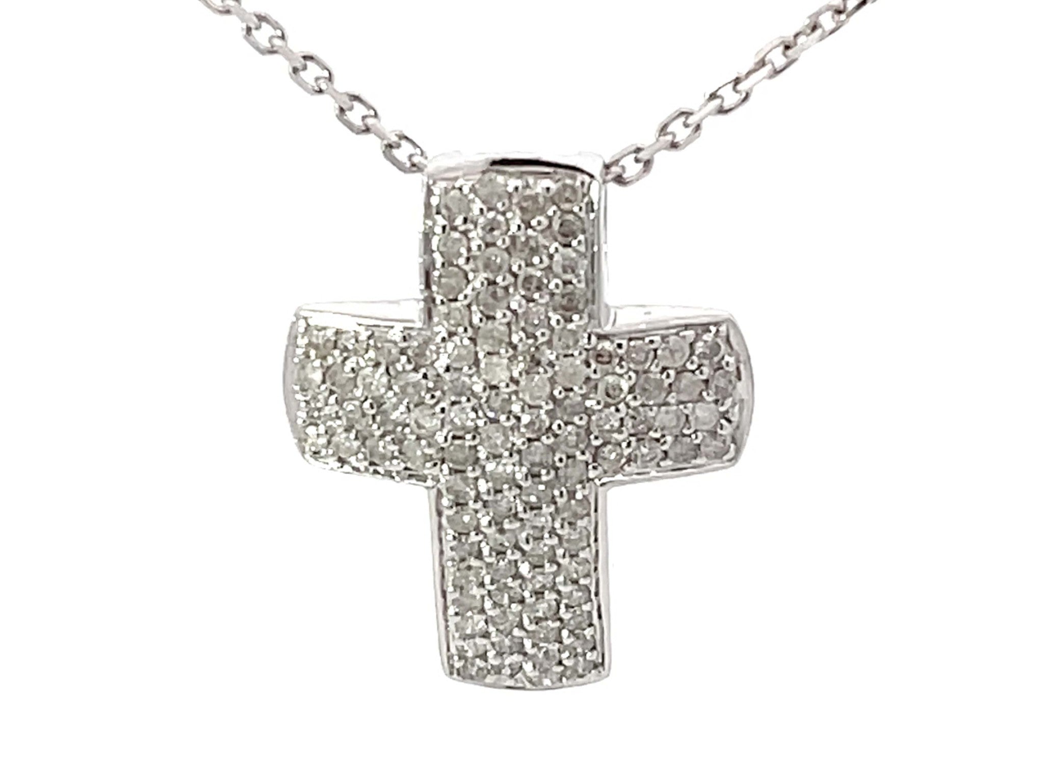 Cross Diamond Necklace Solid 14k White Gold