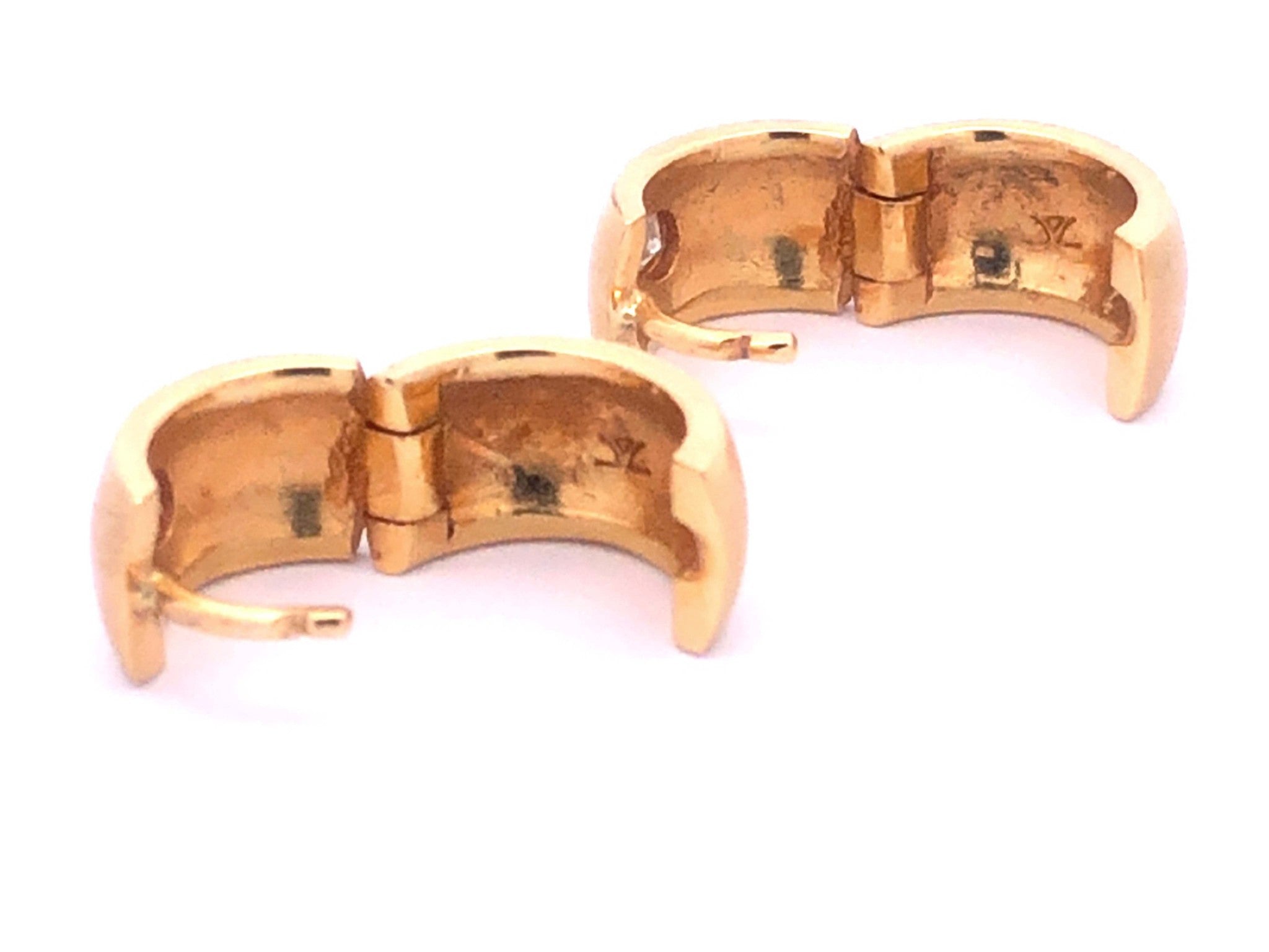 LeVian Small Wide Hinged Diamond Huggie Hoop Earrings in 18k Yellow Gold