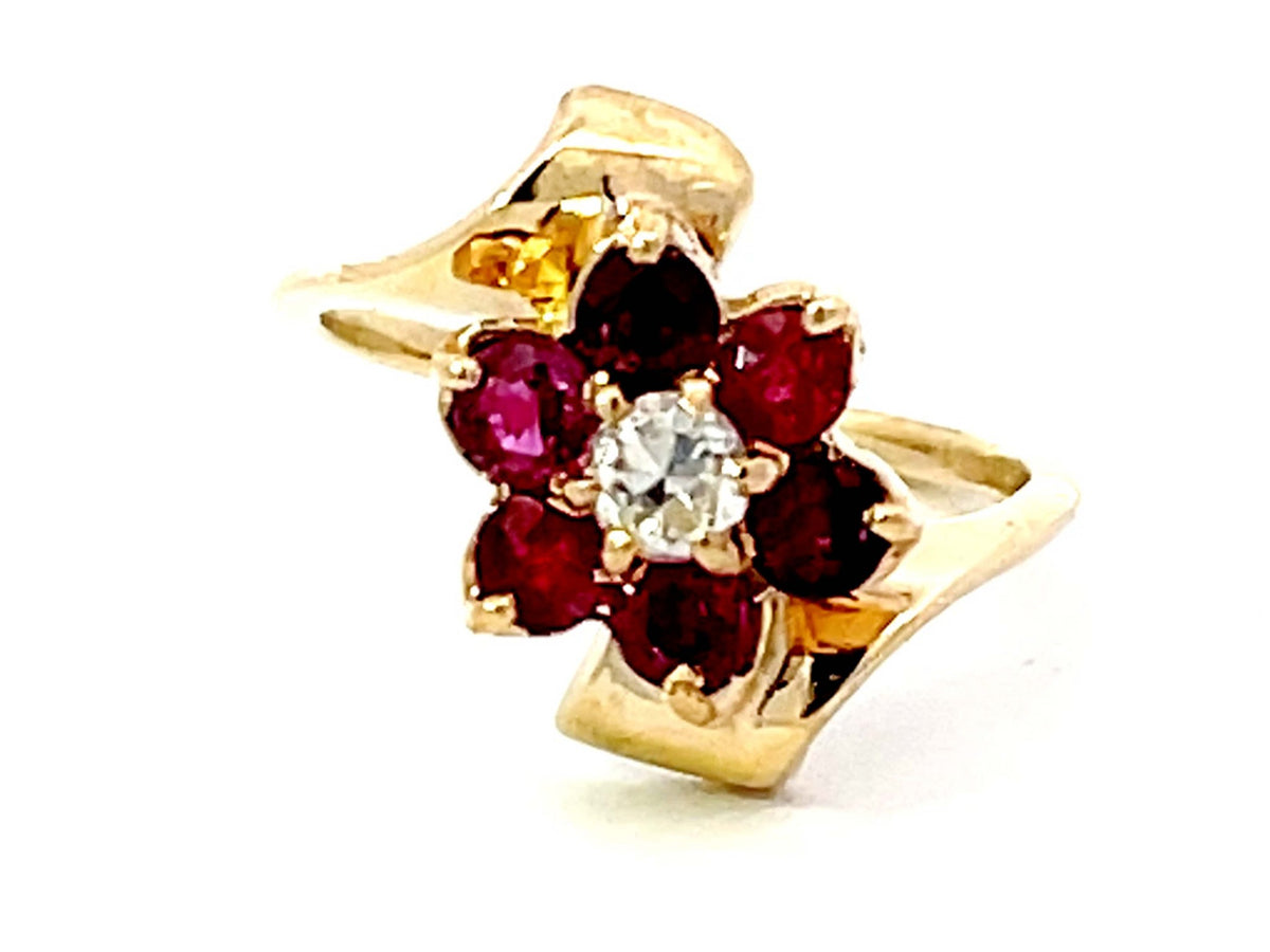 Buy Ruby Flower & Diamond Center Ring | 14k Yellow Gold – SOLITAIRE ...