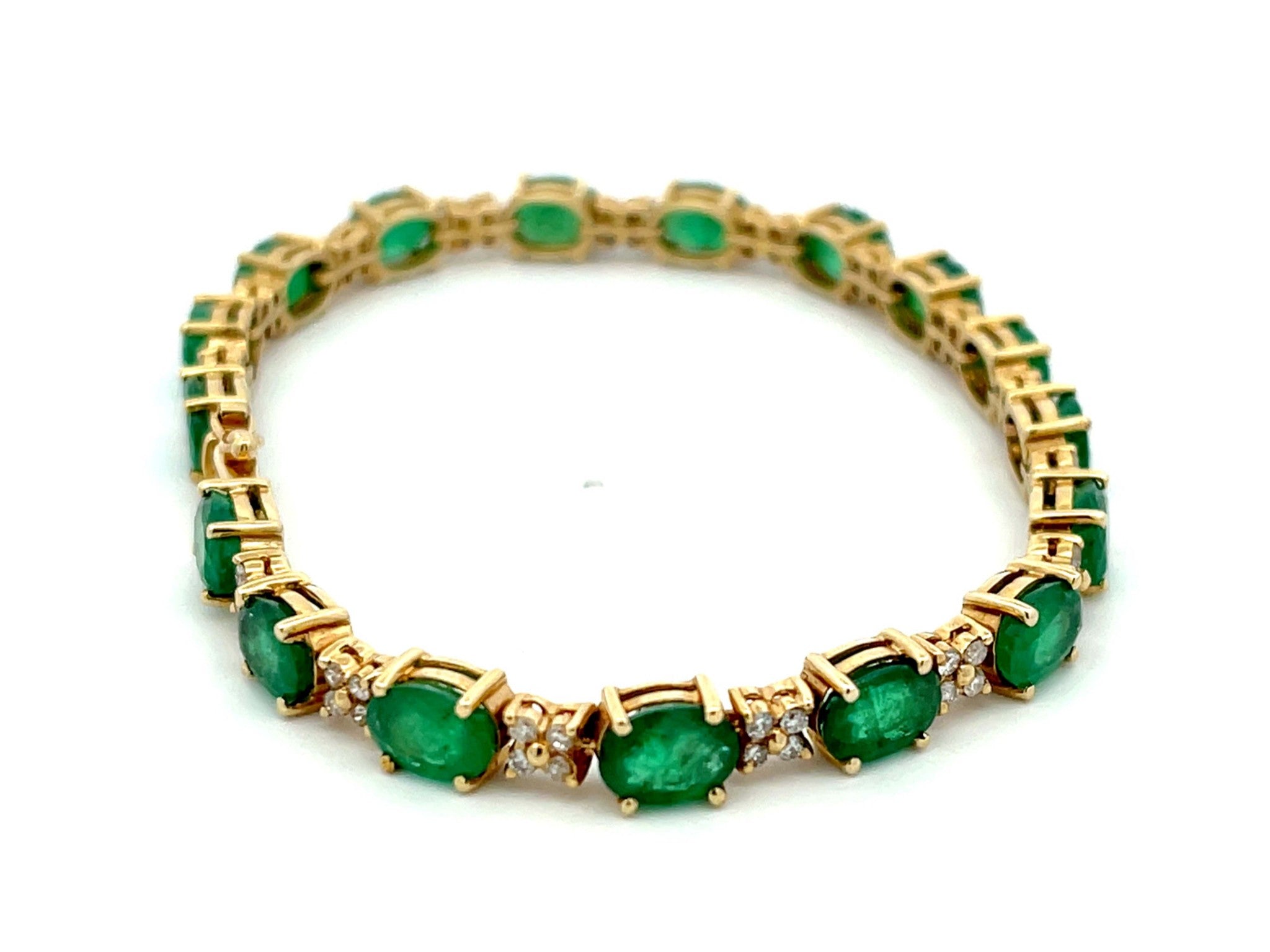 Emerald and Diamond Tennis Bracelet in 14k Yellow Gold