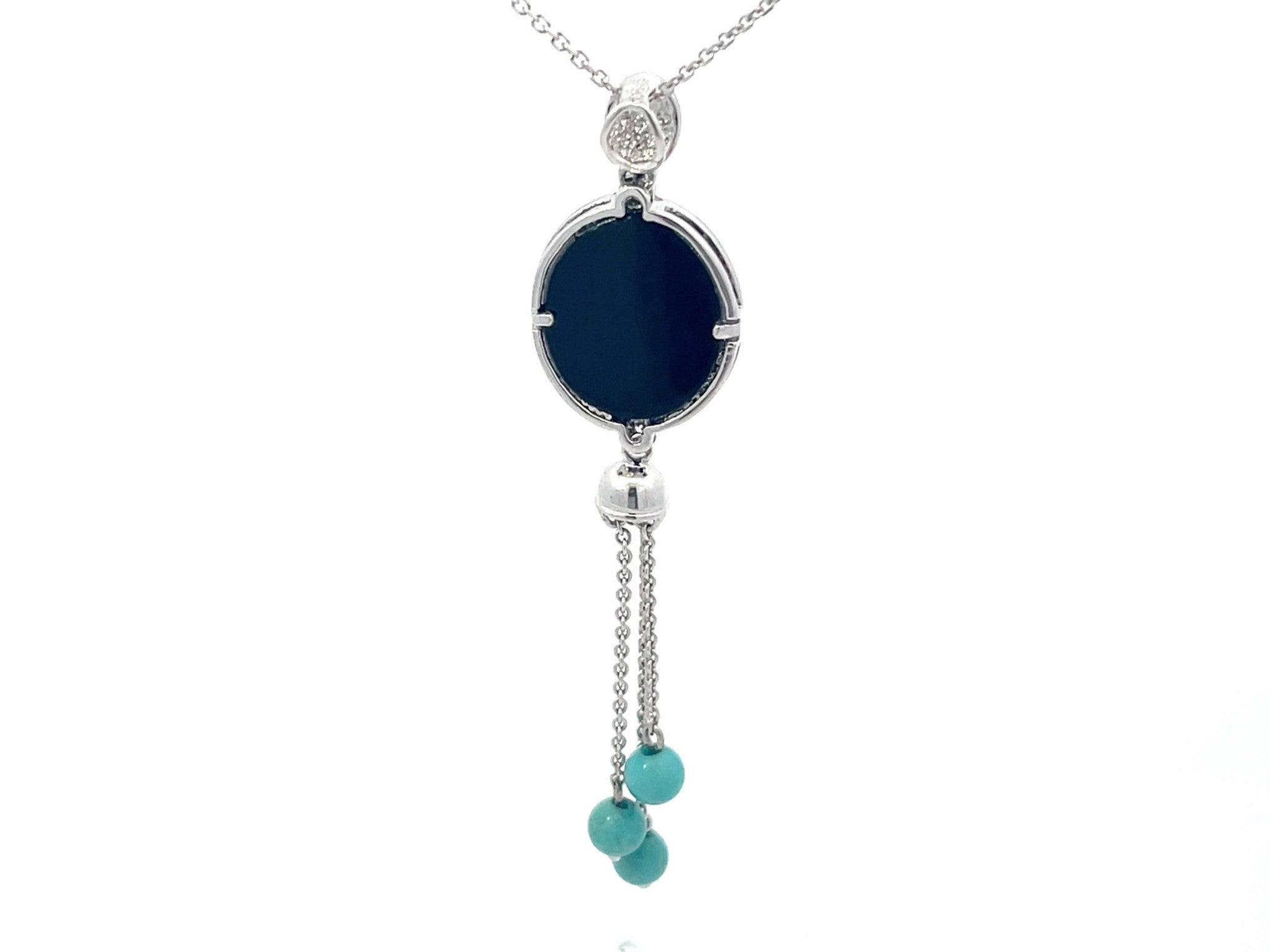 Diamond and Black Enamel Dangly Turquoise Necklace in 18k White Gold