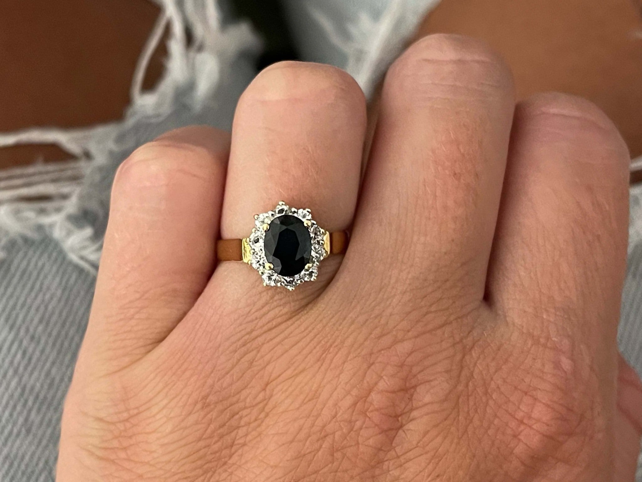 Blue Sapphire Diamond Halo Ring in 18k Yellow Gold