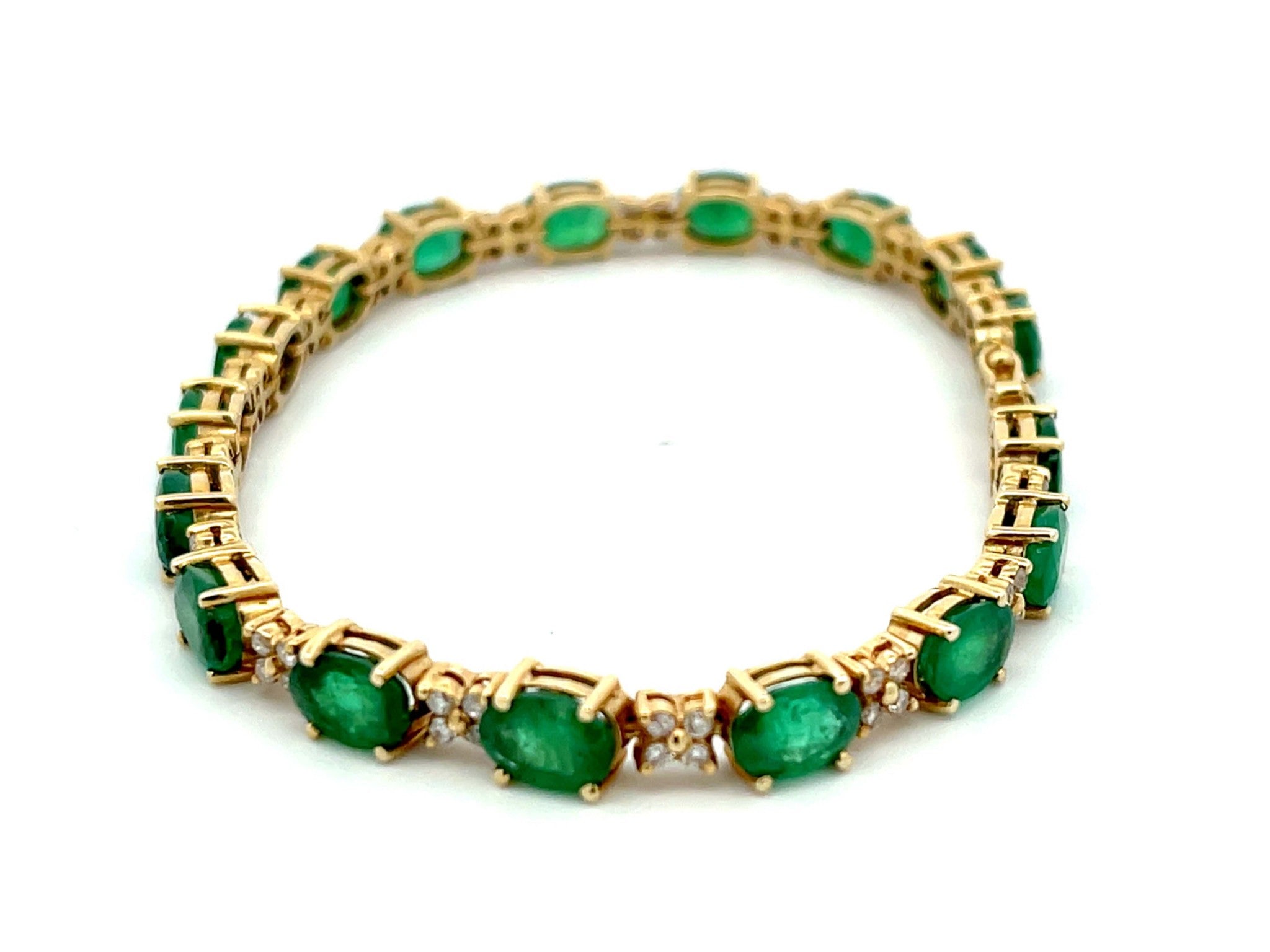 Emerald and Diamond Tennis Bracelet in 14k Yellow Gold