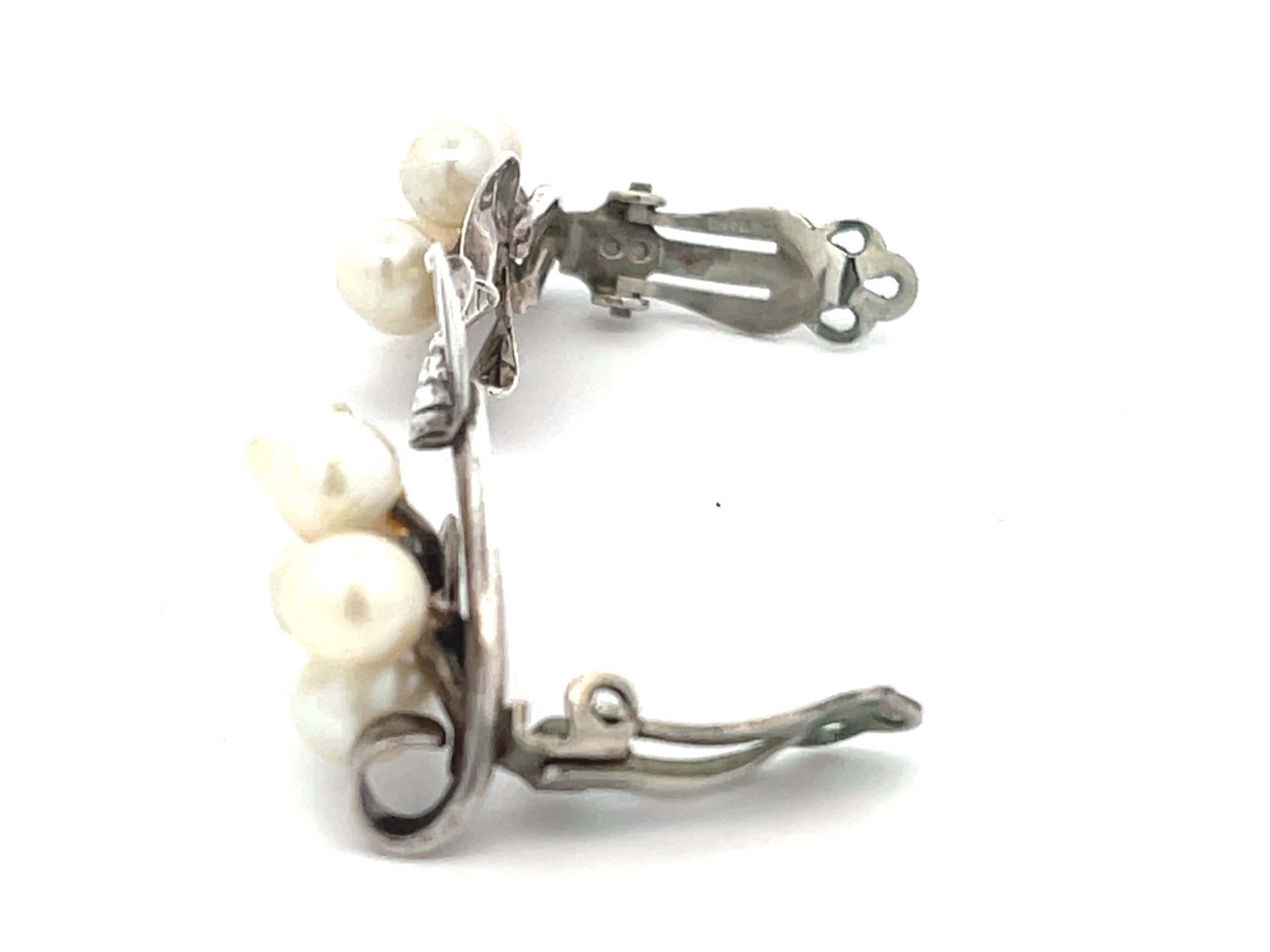 Mings Pearl Leaf Clip on Earrings in Sterling Silver