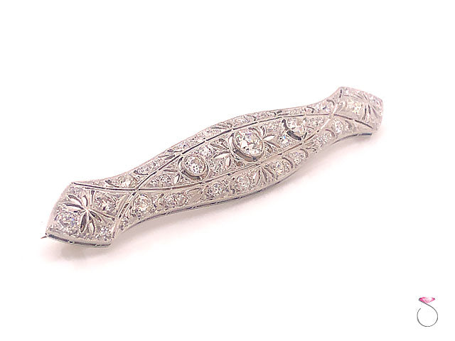 Art Deco Diamond Brooch in Platinum, 3.10 Carats