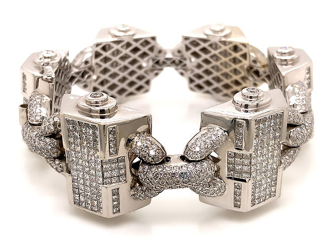 Men's Large Diamond Bracelet, 30.36 Carats, 1452 diamonds, 14K White Gold