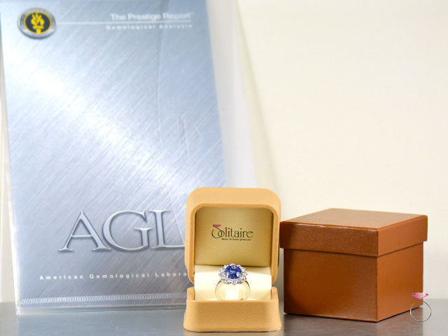 Natural 7.08ct Blue Ceylon Sapphire Ring in Platinum AGL Natural Sapphire