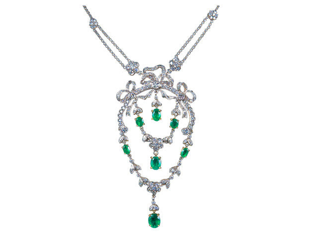 Edwardian 4.34ct Emerald 4.10ct Diamond Necklace in 18K online sale