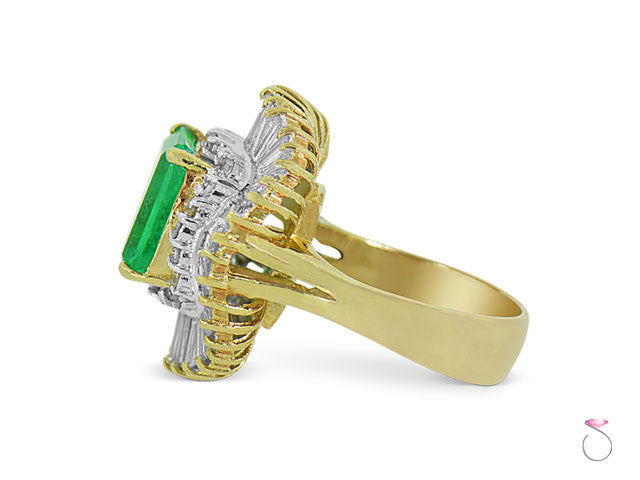 Estate emerald diamond halo ballerina ring in 18K