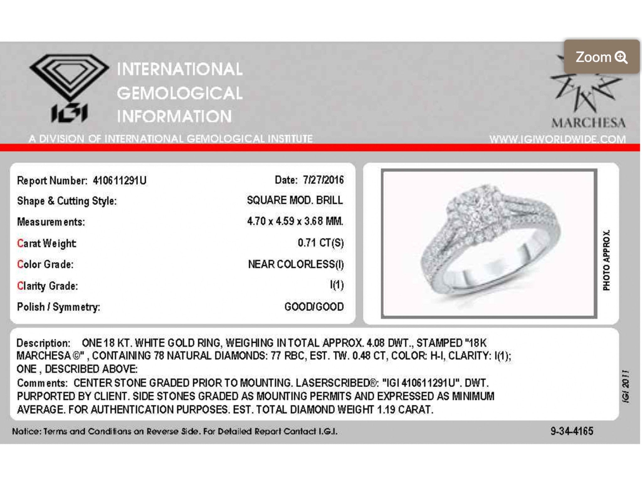 Marchesa Princess Cut Diamond Halo Engagement Ring 18K White Gold