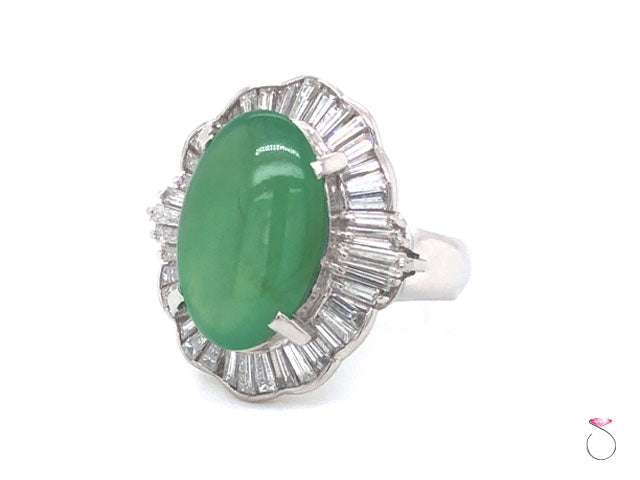 Vintage Grade A Apple Green Jadeite Jade Ballerina Diamond Ring, GIA Jade Report