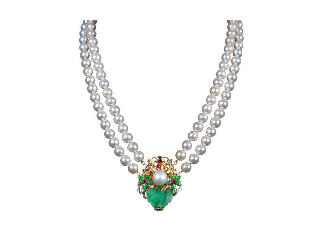 Estate Pearls Jade Rubies Gold Necklace online sale Hawaii
