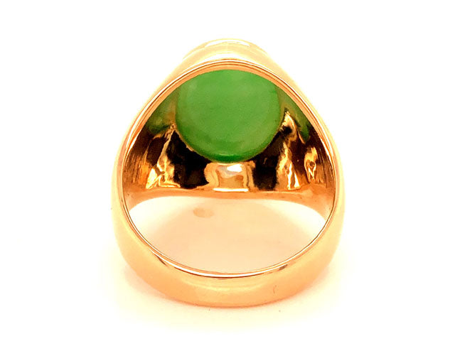 Oval Cabochon Green Jade Mens Pinky Ring -14k Yellow Gold