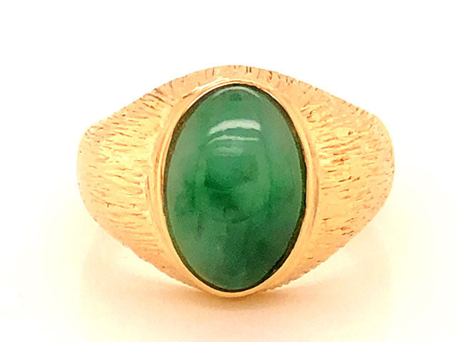 oval engagement rings,Treebark Textured Green Jade Ring - 14k Yellow Gold