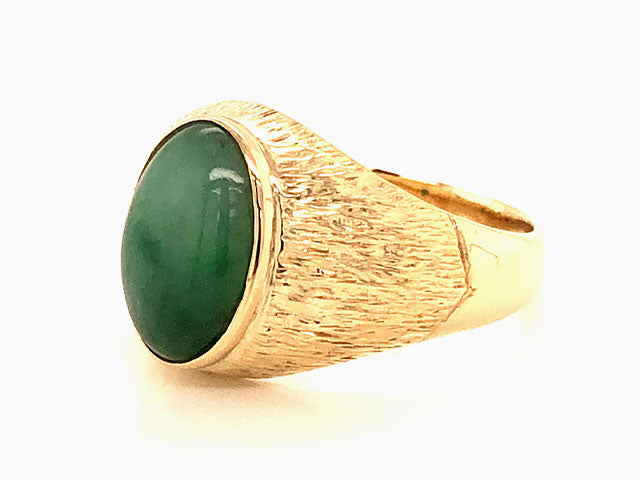 oval engagement rings,Treebark Textured Green Jade Ring - 14k Yellow Gold