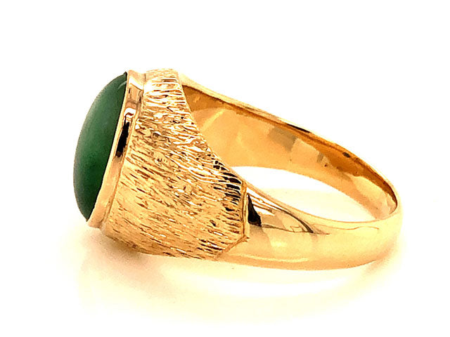 Treebark Textured Green Jade Ring - 14k Yellow Gold