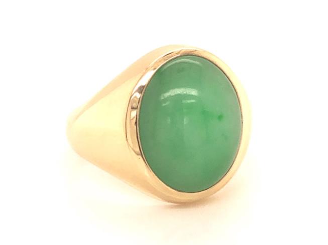 Wedding Rings,Oval Green Jade Ring - 14k Yellow Gold