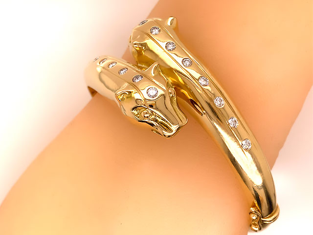 Jaguar Diamond Hinged Bangle Bracelet in 18k Yellow Gold