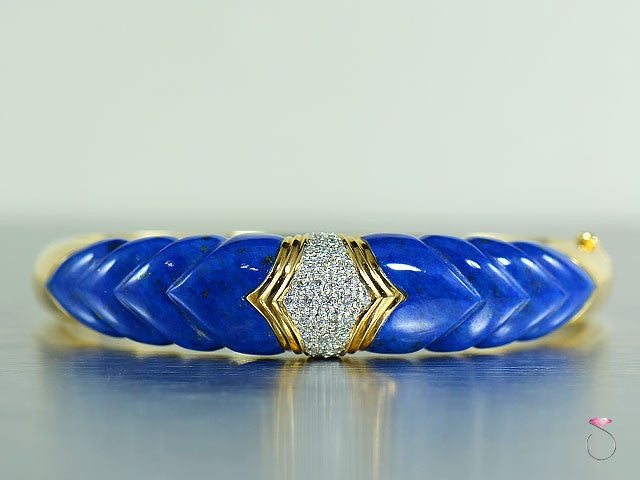 Vintage Lapis Lazuli Diamond Bangle Bracelet in 14K Gold