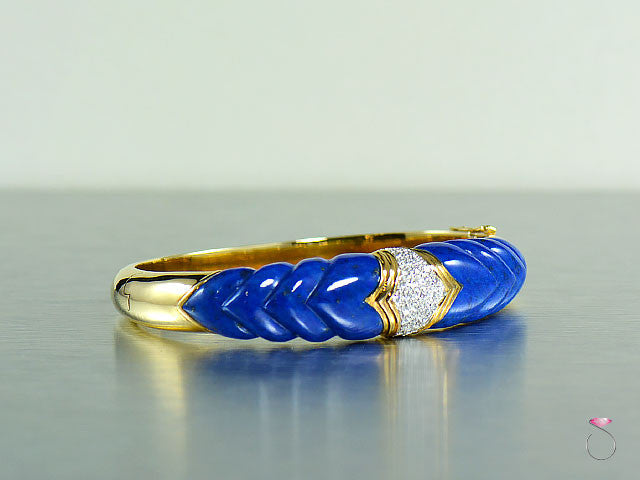 Vintage Lapis Lazuli Diamond Bangle Bracelet in 14K Gold for sale online