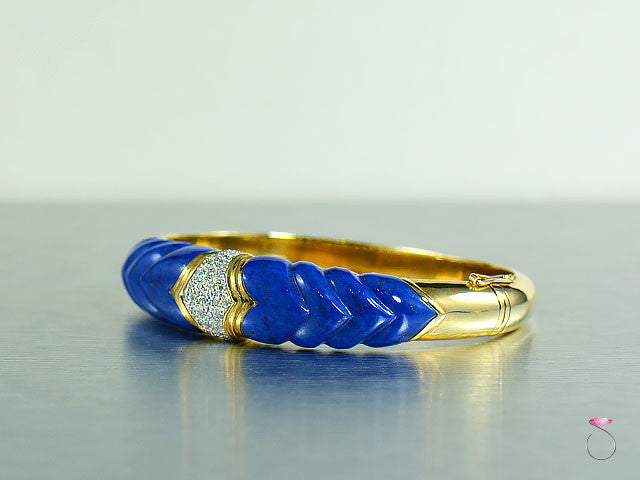 Vintage Lapis Lazuli Diamond Bangle Bracelet in 14K Gold - Estate Jewelry online