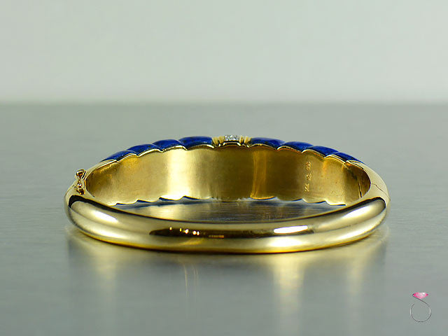 Vintage Lapis Lazuli Diamond Bangle Bracelet in 14K Gold stamped
