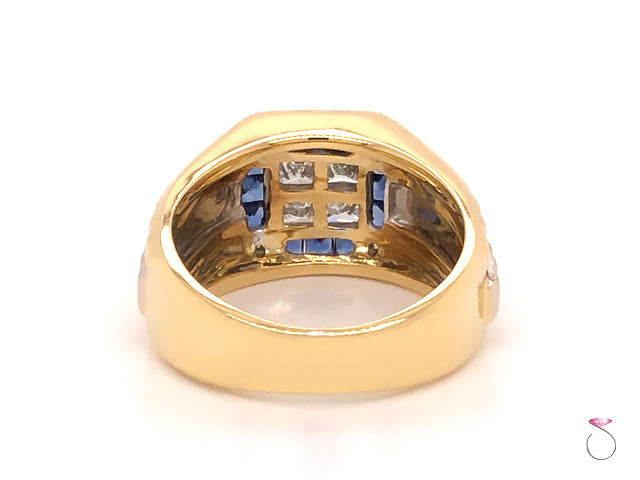 Engagement Rings, Mens Diamond and Sapphire Rolex styled 2 Tone Ring in 18k Yellow Gold