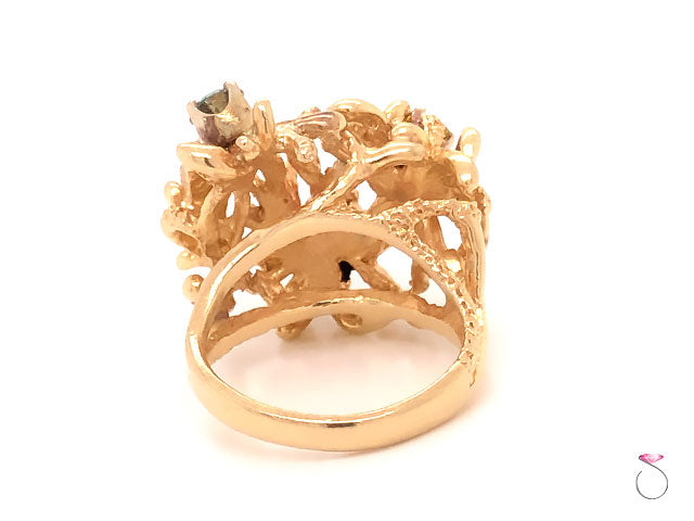 Diamond rings for women,Coral Design Fancy Color Diamond Ring in 14k Yellow Gold