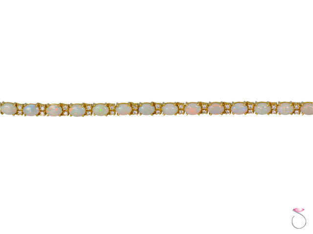 Fire Opal Diamond 1.00ctw Tennis Bracelet 6.5in 14K