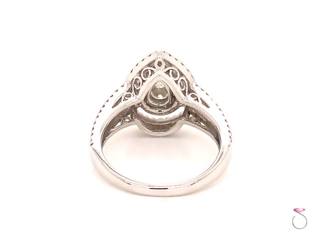 Pear Shape Diamond Engagement Double Halo Ring With Split Shank, 1.08 Carats